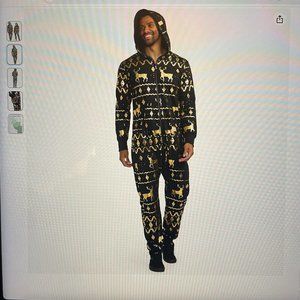 Tipsy Elves Unisex Gold Foil Fair Isle Reindeer Jumpsuit, unisex size Large
